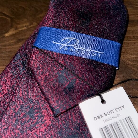 Pino Baldino Burgundy Black Tie with pocket square - Picture 2 of 6